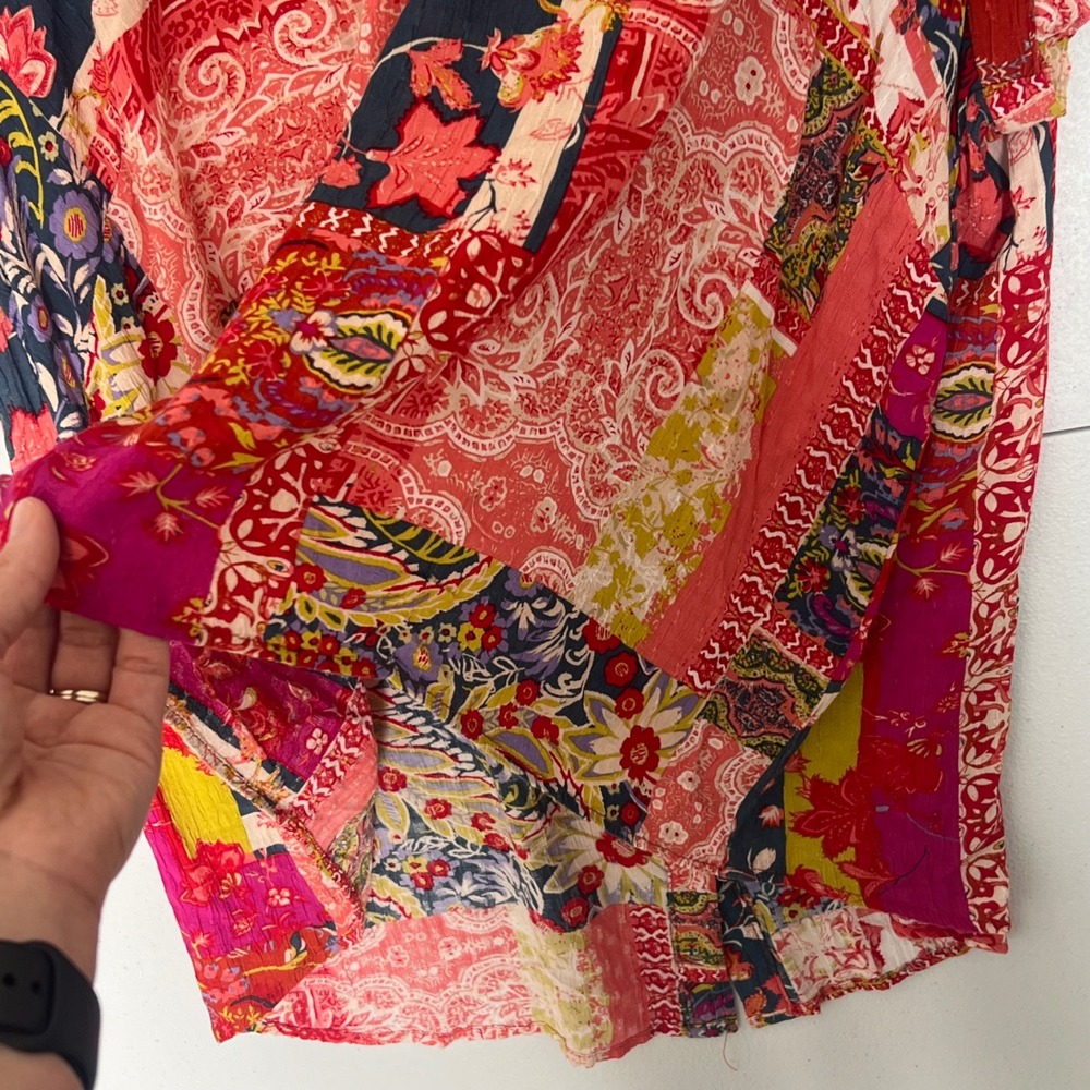 Jones NY Multicolor Patchwork Blouse Boho Floral … - image 9